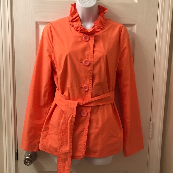 J. Crew Factory Papaya Frenchie Slicker Trench coat spring Jacket size 8 - Picture 2 of 5